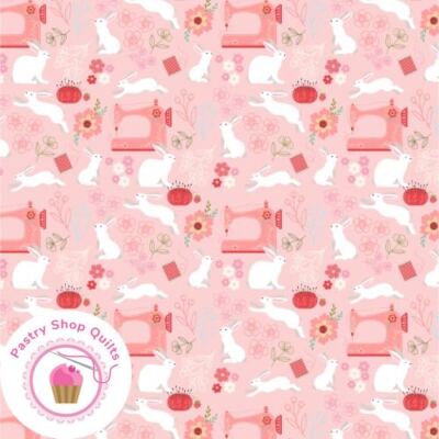 Poppie Cotton POPPIES PATCHWORK CLUB PP23600 BEATRIX Pink Rabbits Quilt Fabric