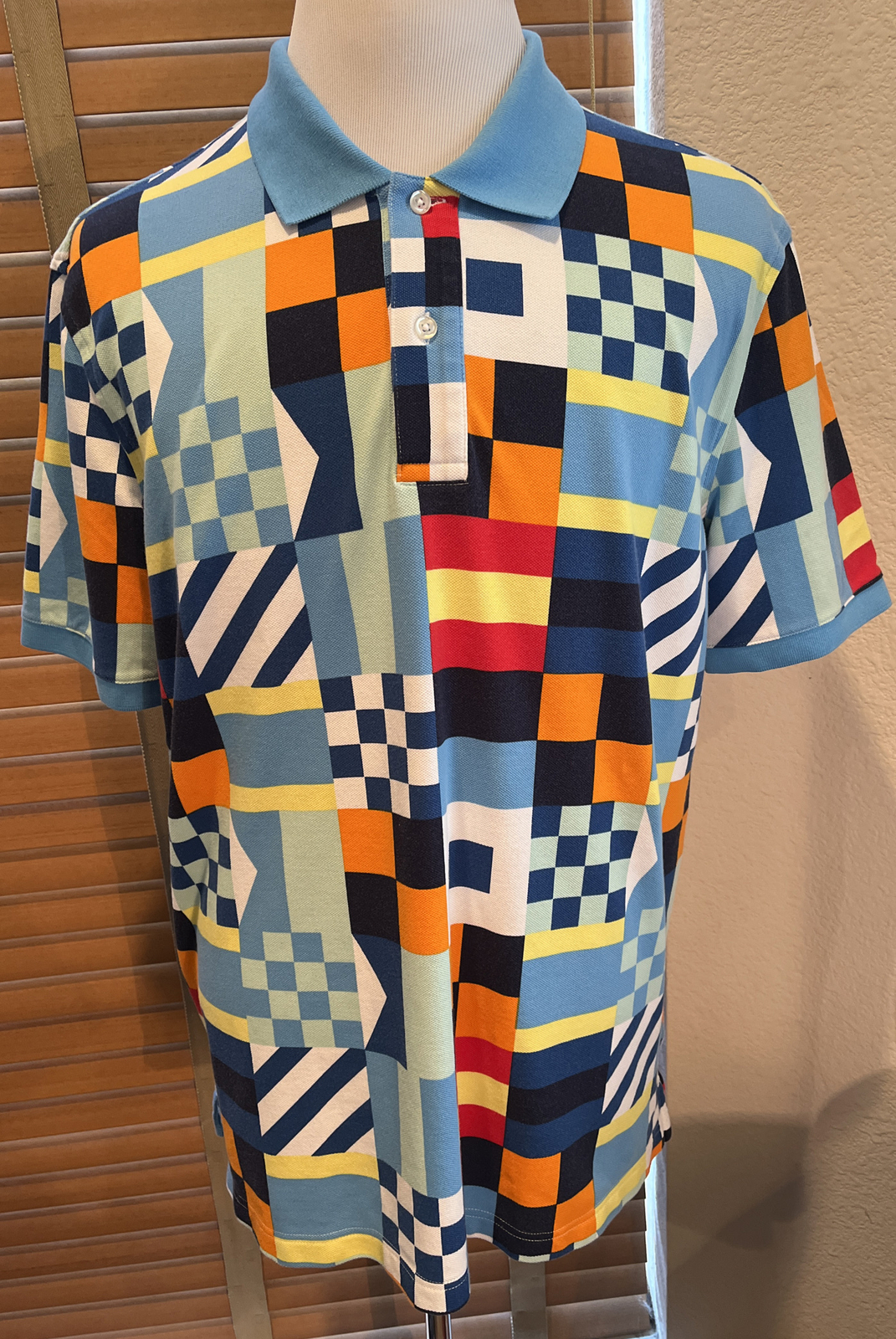 LANDS END Multicolor Patchwork Design Pique Cotto… - image 1