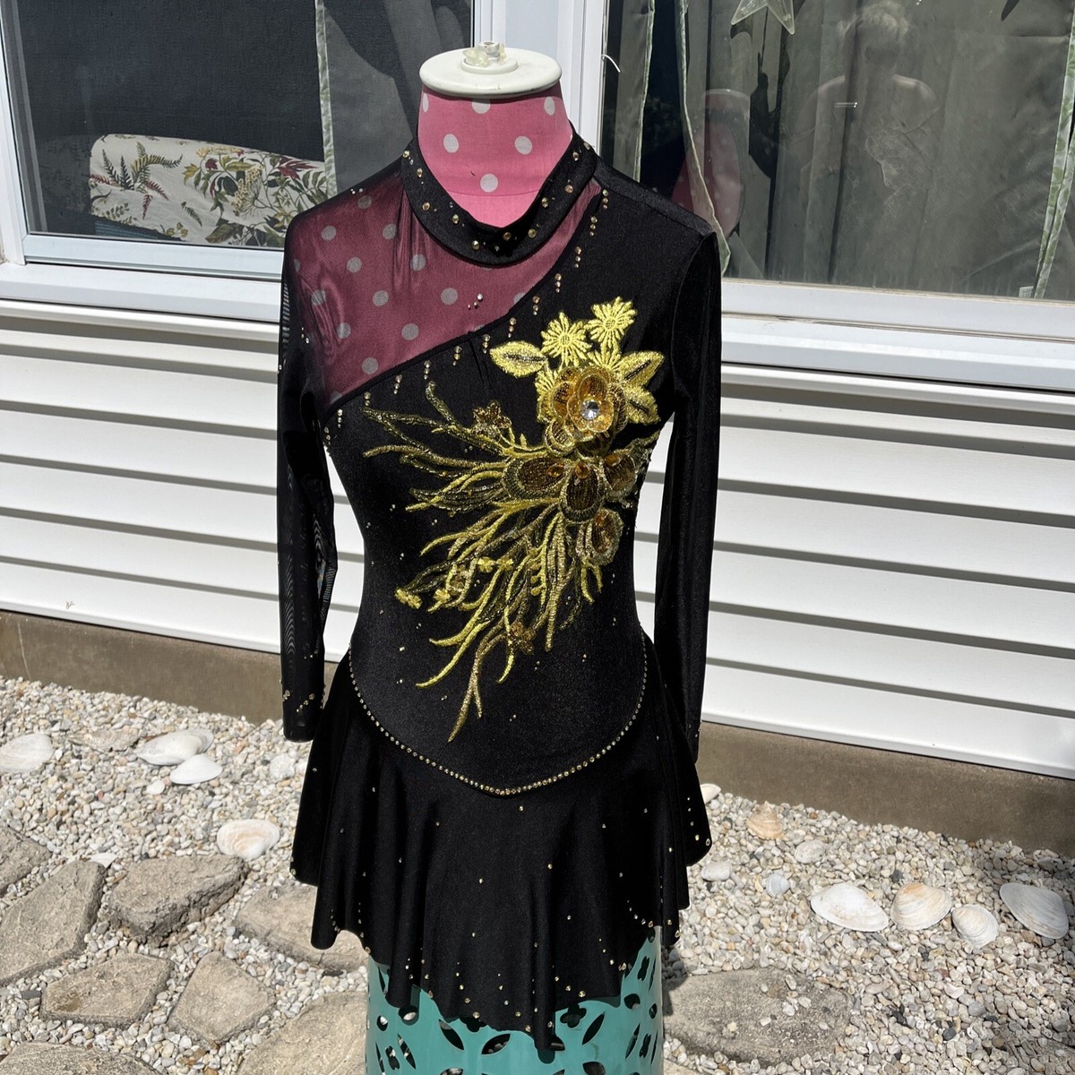 blue dress for baby girl Gold Embroidered Black Figure Skating Dress by Tania Bass Ladies Medium main image 0