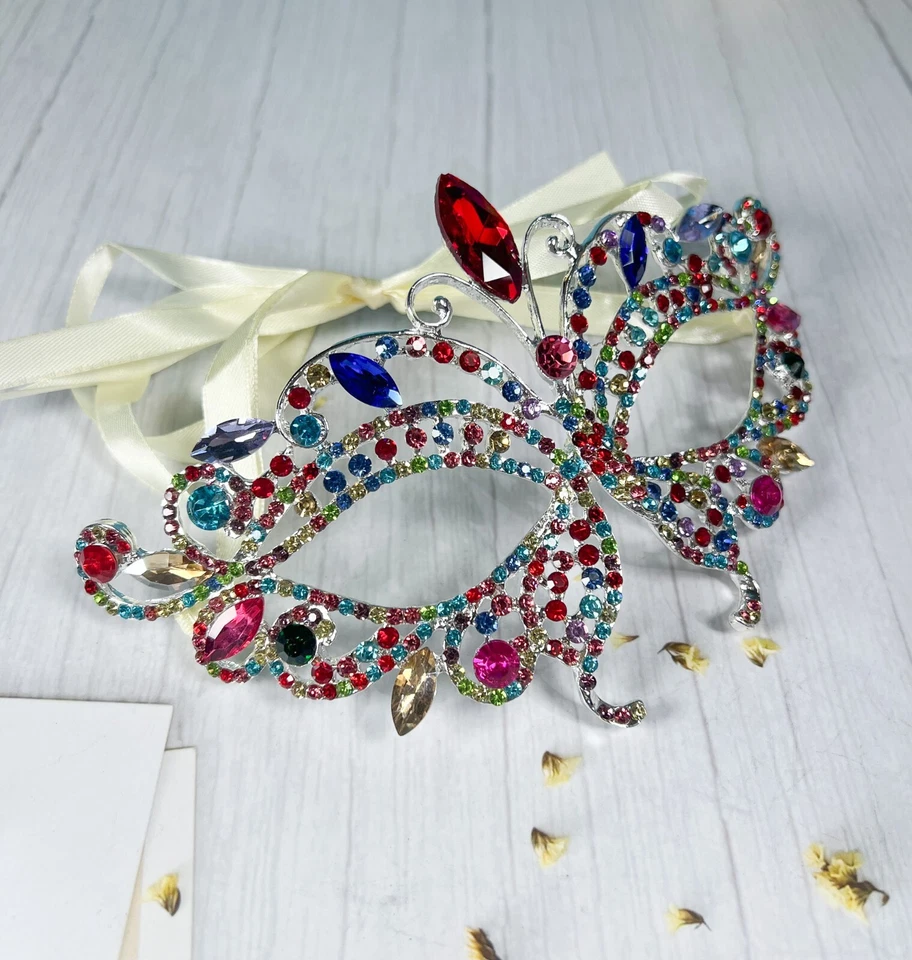 Butterfly Rainbow Masquerade Mask, Wedding Party Silver Eye Mask, LGBTQ Parade - Image 3 of 3