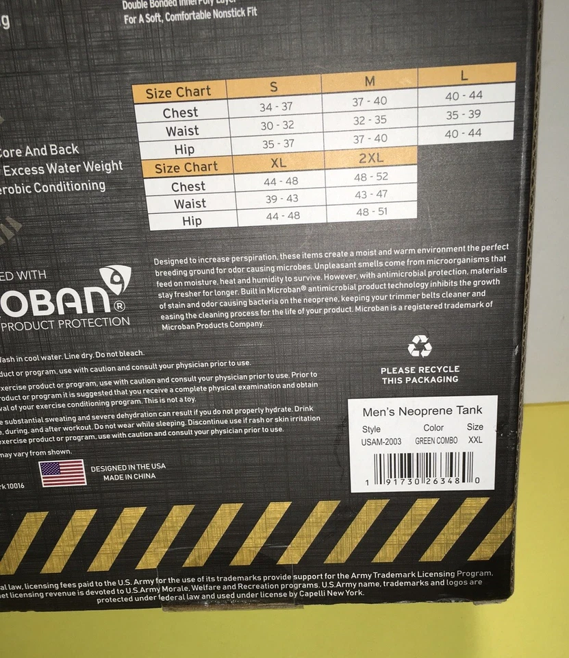 US ARMY Neopreno SAUNA TANK PARA HOMBRE Microban TALLA 2XL NUEVO EN CAJA Foto 3 de 3