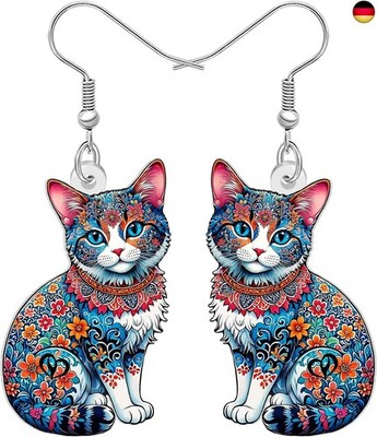NEWEI Acryl Cute Blumen Katze Ohrringe Hängend für Damen Mädchen Lustig Tier Kä