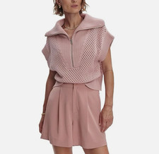 Varley Mila Half-Zip Sweater Cotton Knit Vest Pink Sz. S