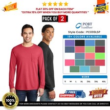 2 Pack Of Port  Company PC099LSP Men's Pigment-Dyed Pocket Tee Top T-Shirt
