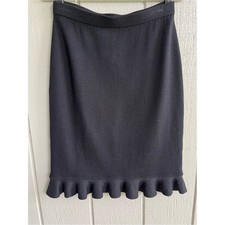 St. John Santana Knit Pencil Skirt with Flounce Ruffle Hem Black Size 8