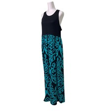 NWT New Grecerelle Womens XL Black Teal Sleeveless Abstract Floral Maxi Dress