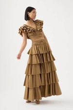 AJE Skirt Size AU 4 US 0 Maxi Eleni Tiered Tan Brown Designer Willow