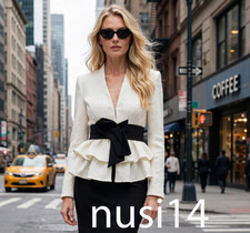 ZARA NEW WOMAN BELTED PEPLUM BLAZER JACKET OYSTER WHITE XS-XL 7993/123/251