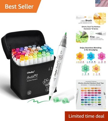 Alcohol Markers Brush and Fine Tip - 48-Color Alcohol-based Art Sketch Marker...