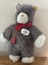 Steiff Form Gray  White Cat Plush Red Bow F.A.O. Schwarz Germany 1973 PA55
