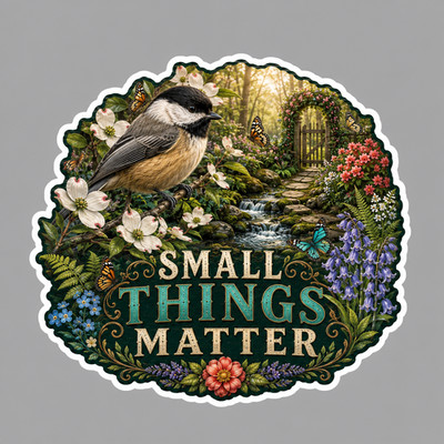 Chickadee Sticker Vinyl Decal Small Things Matter Songbird Garden Nature Gift