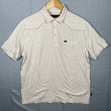 Howler Bros. Polo Shirt Men's Large Short Sleeve Beige Tan Trim Snaps Pocket