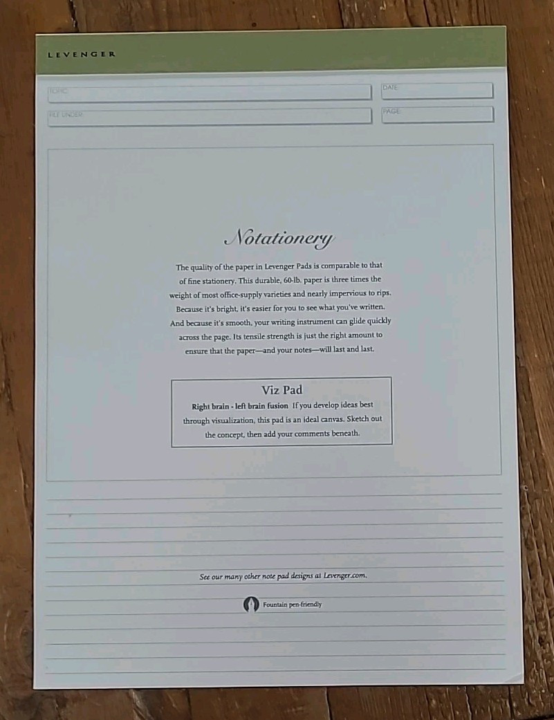 Levenger Notationery VIZ PAD Sketch and Writing Pad 8.5" x 11" New