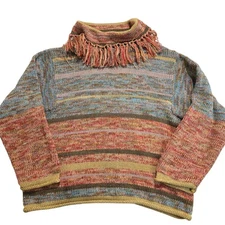 Vtg FIA Italia Women's Handloomed Cropped Sweater Fringe Neck Sz XL Cottagecore 