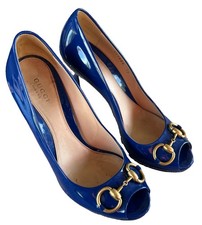 Gucci 1955 Horsebit Accent Patent Leather Peep Toe Pumps 8 1/2