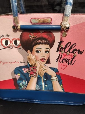Nicole Lee Daisy Takes Love Satchel Handbag Pink Blue Follow Your Heart NWT