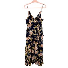 Lulus Stunning Soiree Navy Blue Floral Print Ruched Event Midi Dress XL