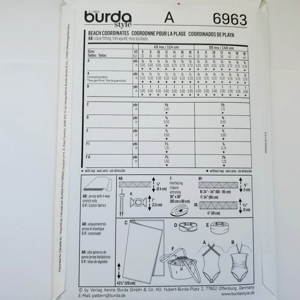 90s Burda Pattern 6963 Womens One Piece Bathing Suit Sarong 6 8 10 12 14 18 - Image 3 of 3