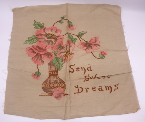 vintage finished painted Needlepoint panel Vase & Flowers "Send Sweet Dreams"