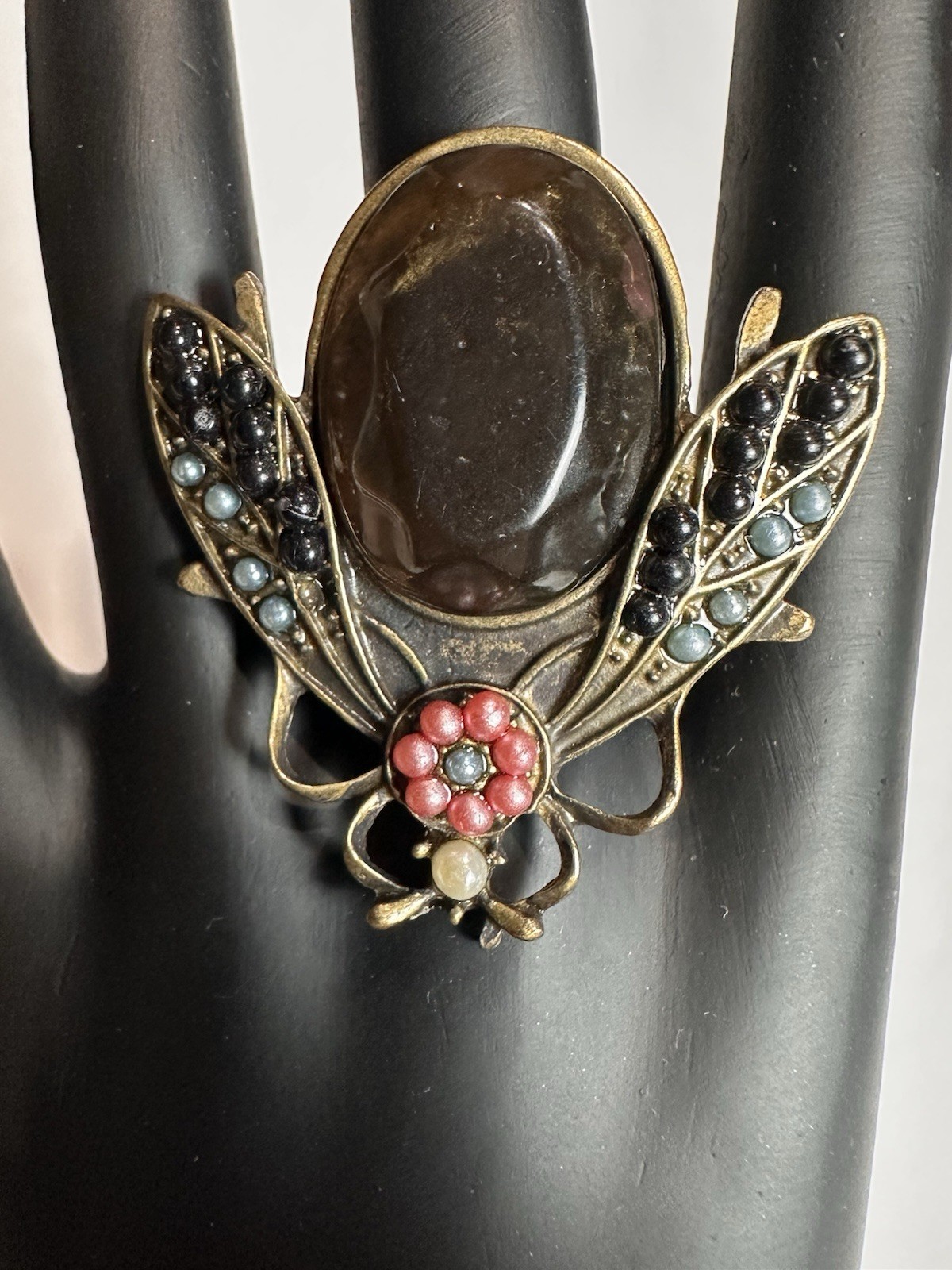 Vintage style statement ring insect Bee Moth Bead… - image 2
