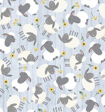 Animal Fabric  Farm-tastic Friends Sheep Toss Blue  Studio E YARD