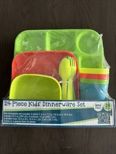 Your Zone 24 Pc Kids Dinnerware Set BPA Free Plates Bowls Cups