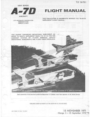 600 Page 1972 U.S. LTV A-7 A-7D Corsair II TO 1A-7D-1 Flight Manual on CD