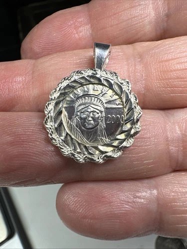 .999 Fine Silver Millennium Head Of Liberty Eagle USA 2000 Coin w SS Rope Bezel