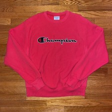 Champion Reverse Weave Spellout Logo Sweatshirt Red Cotton Fleece Men's Medium