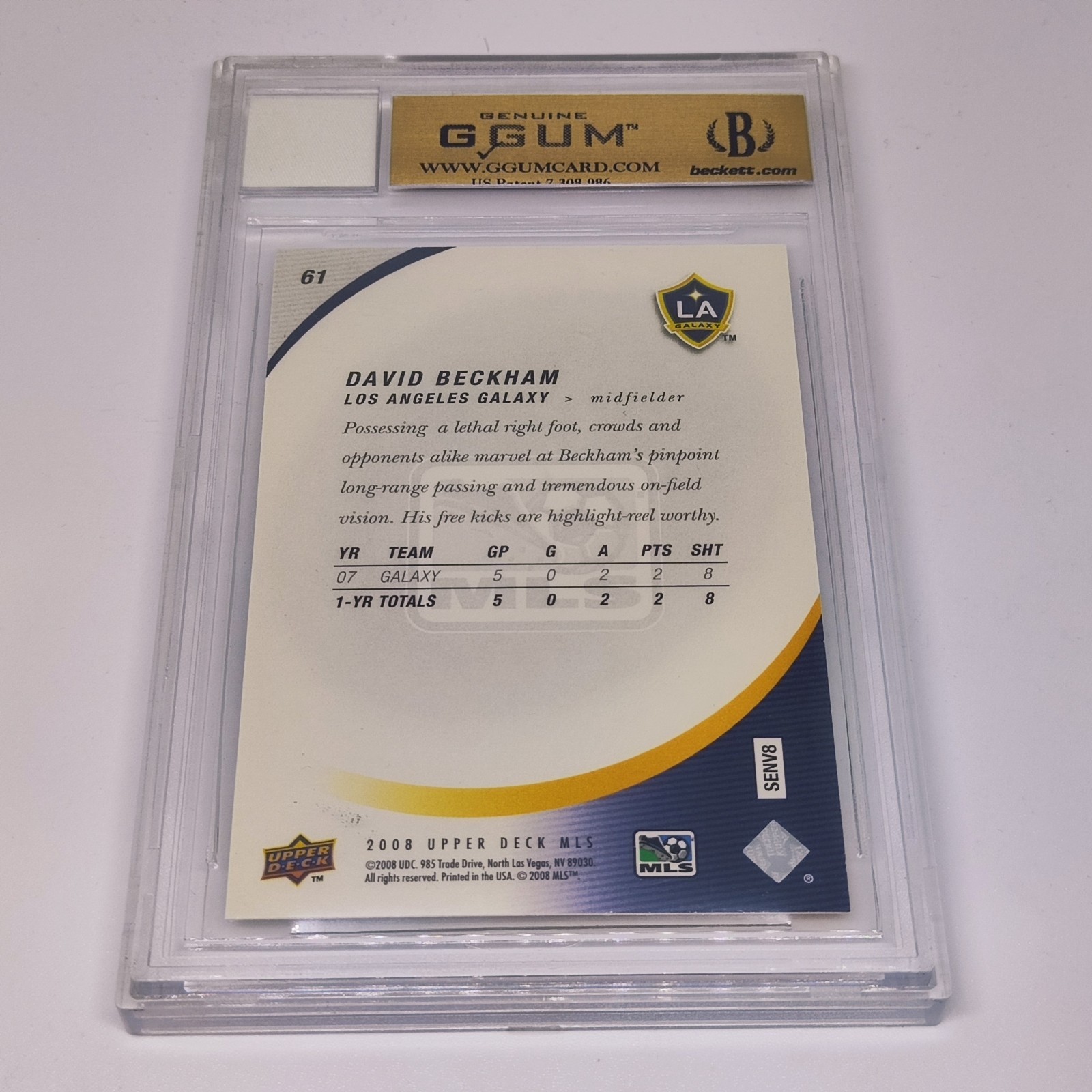 2008 Upper Deck MLS #61 Game Used England Shorts DAVID BECKHAM BGS/GGUM 9.5!! view 2