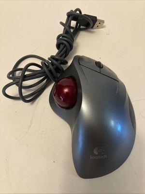 Logitech Grey Mouse W/Red Ball TrackMan Wheel Tested