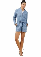 Outerknown Benson Chambray Denim Organic Cotton Shorts Jumpsuit 188 Sz XS