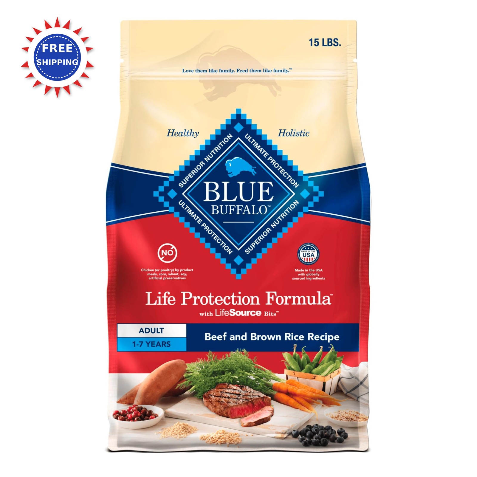 Blue Buffalo Life Protection Formula Beef & Brown Rice 15 Lb