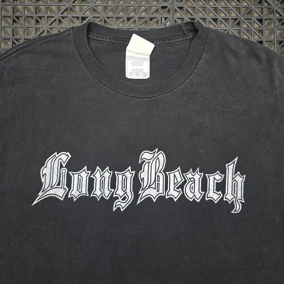 Camiseta De Colección Long Beach Antigua Inglesa Para Hombre XL Negra Manga Corta Y2k Foto 4 de 4