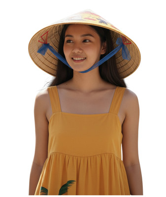 Echter vietnamesischer Non La Hut handbemalt konisch Bambus Sonnenhut 40 cm / 16