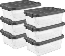 6-Pack Modular Stacker Box Durable Clear Plastic Storage Bins with Latching
