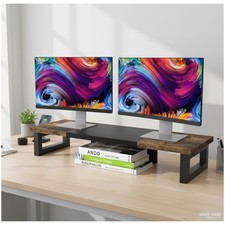 Heavy-Duty Wooden  Steel Monitor Riser for 2 Screens - Organized Workspace