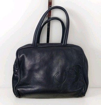 LOEWE Nappa Leather Mini Satchel Top Handle Vanity Case Navy Authentic Bag