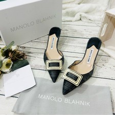 manolo blanik buckle point toe heel mules size EUR 38 8 women USA