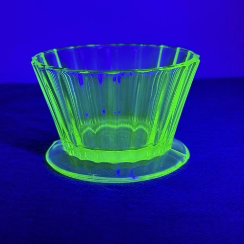 VTG Tiffin URANIUM Green Depression Glass Ribbed Small Sherbet Bowl Dessert Cup