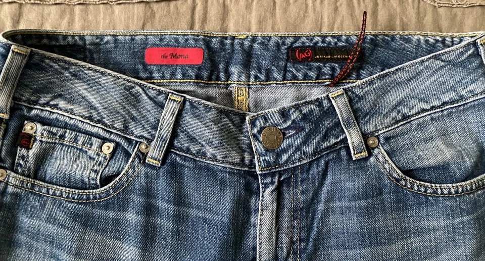 Jeans feminino Adriano Goldschmied AG The Mona Y2K perna larga tamanho 32R cintura baixa - Imagem 3 de 4