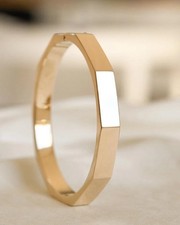 Amazing 10-Edged Hexagon Bangle Bracelet in Solid 18K Yellow Gold Over 7.5 Inch
