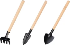 3Pcs Mini Gardening Tool Set with Wooden Handles