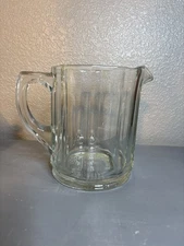 MCM Heavy Glass Pitcher 10 Panel Ribbed Starburst Base 6 1/2" tall Vintage