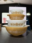 Vintage Pyrex Cinderella Mixing Bowl Set of 4 Butterfly Gold Nesting USA MCM