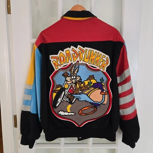90s VTG JEFF HAMILTON Road Runner Wile E. Coyote Leather Varsity Jacket Men M image 2