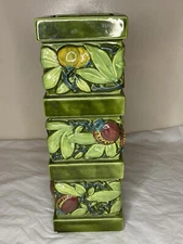 Vtg BRAYTON LAGUNA POTTERY FLORAL VASE PASSION FRUIT Fig Green Planter