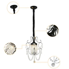 Elegant Small Crystal Chandelier, LED Pendant Light Fixture Black Hanging Lamp