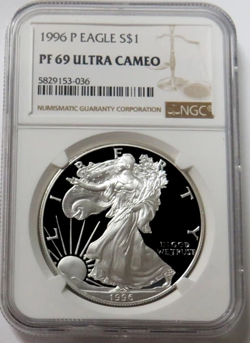 1996 P PROOF $1 AMERICAN SILVER EAGLE 1 oz COIN NGC PF 69 UC