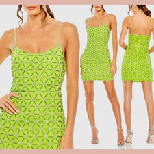 NWT MAC DUGGAL [ 0 ] 10983 Scoop Neck Embellished Mini Dress Apple Green J980
